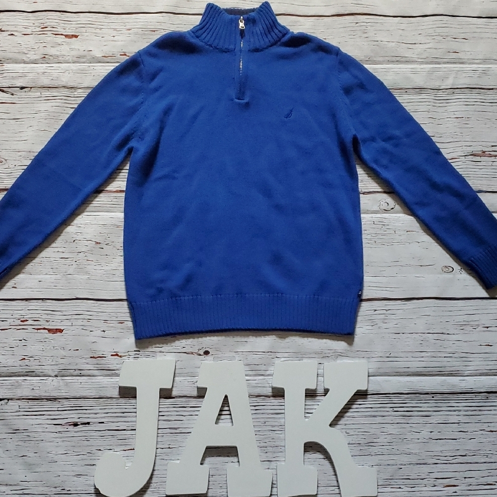 🆕️ Nautica Boy's Blue Zip Up Sweater with Mock Turtleneck